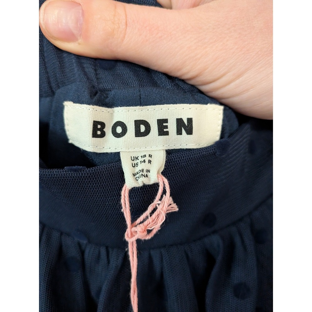 NWT Boden Anna Tulle Midi Skirt Navy Blue Flocked Spot Size 14 Tiered Peasant - Picture 5 of 7
